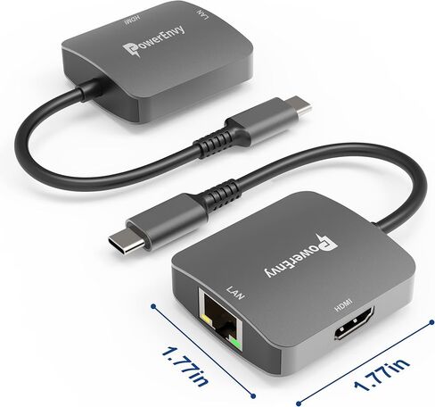 USB-C to HDMI & Ethernet Cable Hub Adapter by PowerEnvy - 4K HDMI, Ethernet 100M LAN, Aluminum Portable Type-C Hub for MacBook Pro/Air, iPad Pro, XPS, MateBook & More in Kuwait