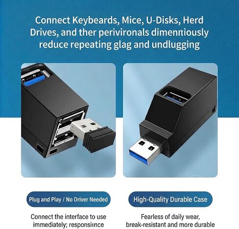 USB Hub,3 Port High USB 3.0 Speed Splitter Plug and Play Bus Powered for Mac Pro/Mini,iMac, Surface Pro,XPS,Notebook PC,USB Flash Drives,Mobile HDD, and More in Kuwait