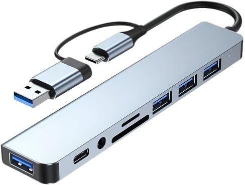 موزع USB C 8 في 1 مع قارئ بطاقات، إيثرنت، فتحات بطاقة SD/TF، ​​USB 3.0، فتحة بطاقة SD، منفذ شحن USB، لجهاز MacBook، لجهاز iPad Pro، والمزيد، محطة إرساء USB-C in Kuwait