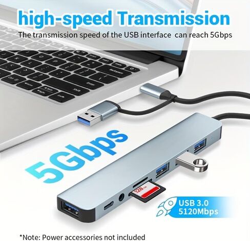 موزع USB C 8 في 1 مع قارئ بطاقات، إيثرنت، فتحات بطاقة SD/TF، ​​USB 3.0، فتحة بطاقة SD، منفذ شحن USB، لجهاز MacBook، لجهاز iPad Pro، والمزيد، محطة إرساء USB-C in Kuwait