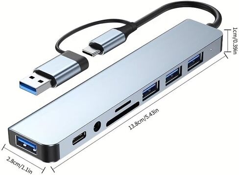 موزع USB C 8 في 1 مع قارئ بطاقات، إيثرنت، فتحات بطاقة SD/TF، ​​USB 3.0، فتحة بطاقة SD، منفذ شحن USB، لجهاز MacBook، لجهاز iPad Pro، والمزيد، محطة إرساء USB-C in Kuwait
