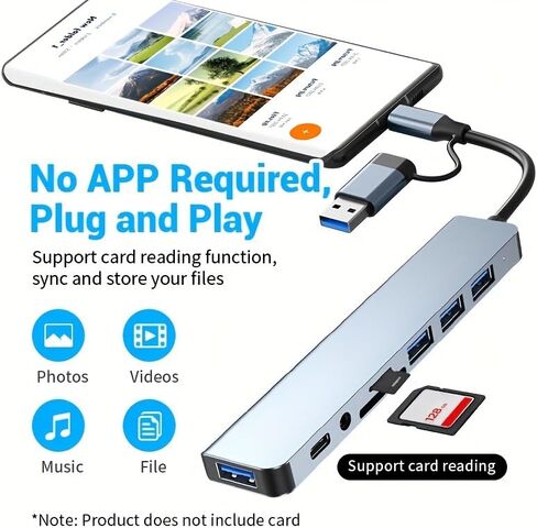 موزع USB C 8 في 1 مع قارئ بطاقات، إيثرنت، فتحات بطاقة SD/TF، ​​USB 3.0، فتحة بطاقة SD، منفذ شحن USB، لجهاز MacBook، لجهاز iPad Pro، والمزيد، محطة إرساء USB-C in Kuwait