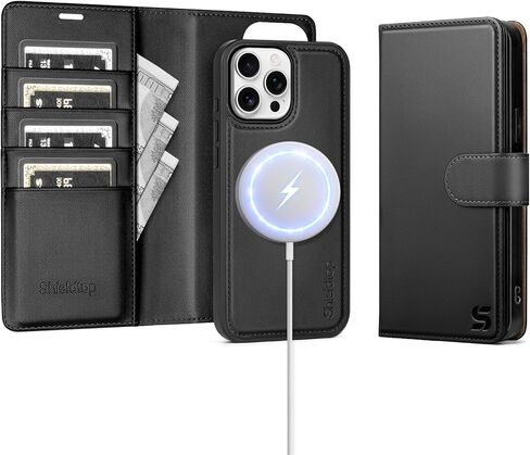 Shieldtop متوافق مع Magsafe المغناطيسي 2 في 1 حافظة محفظة iPhone 15 Pro Max قابلة للفصل مع فتحات ائتمان لحامل البطاقة للرجال والنساء، جلد PU RFID مع مسند قلاب لهاتف Apple 15 Pro Max، أسود in Kuwait