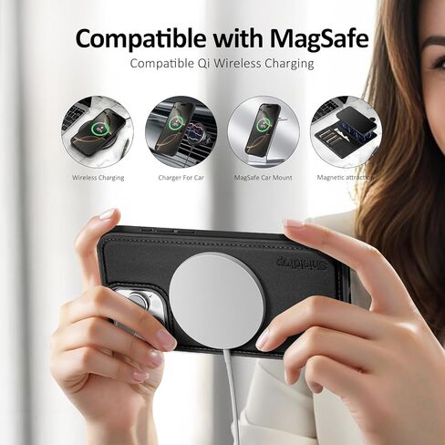 Shieldtop متوافق مع Magsafe المغناطيسي 2 في 1 حافظة محفظة iPhone 15 Pro Max قابلة للفصل مع فتحات ائتمان لحامل البطاقة للرجال والنساء، جلد PU RFID مع مسند قلاب لهاتف Apple 15 Pro Max، أسود in Kuwait