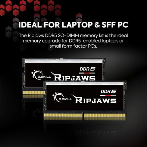 G.SKILL Ripjaws DDR5 SO-DIMM Series DDR5 RAM 32GB (2x16GB) 4800MT/s CL38-38-38-76 1.10V Unbuffered Non-ECC Notebook/Laptop Memory SO-DIMM (F5-4800S3838A16GX2-RS) in Kuwait