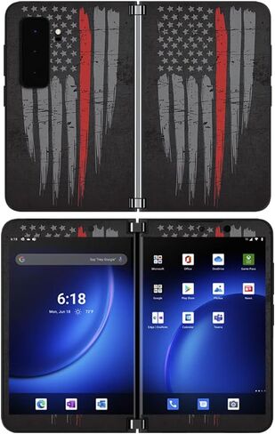 MIGHTY SKINS Skin Compatible with Microsoft Surface Duo 2 - Thin Red Line | Protective, Durable, and Unique Vinyl Decal wrap Cover | Easy to Apply, Remove, and Change Styles | Made in The USA in Kuwait