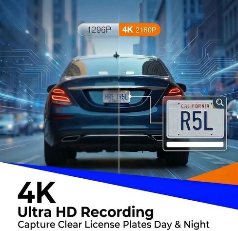 4K Front & 1080P Rear Dash Cam with 128GB Card Included, Dual Dash Camera for Cars, 170° Front 150° Rear Wide Angle, Night Vision, Loop Recording, 24H Parking Monitor (WiFi+GPS+128GB) in Kuwait