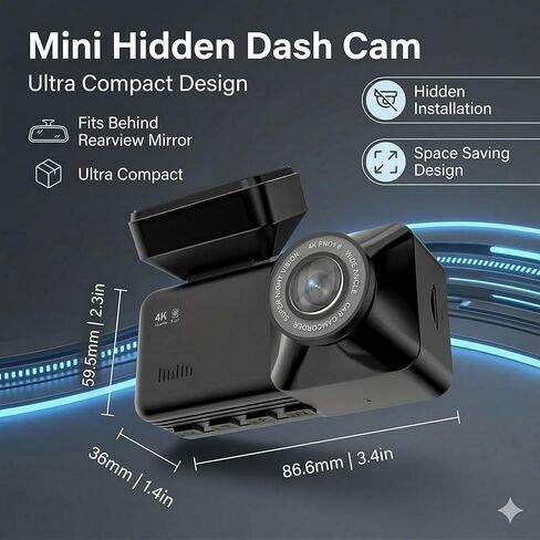 4K Front & 1080P Rear Dash Cam with 128GB Card Included, Dual Dash Camera for Cars, 170° Front 150° Rear Wide Angle, Night Vision, Loop Recording, 24H Parking Monitor (WiFi+GPS+128GB) in Kuwait