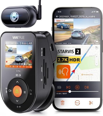 كاميرا Vantrue S1 Pro DMS AI Dash Cam الأمامية والداخلية، ADAS، DMS، كاميرا داش 2.7K ثنائية القناة، STARVIS 2 Dashcam، رؤية ليلية HDR، 5G WiF i& GPS، التطبيق/التحكم الصوتي، وضع انتظار السيارات 24/7، 1 تيرابايت بحد أقصى in Kuwait