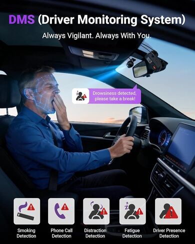 كاميرا Vantrue S1 Pro DMS AI Dash Cam الأمامية والداخلية، ADAS، DMS، كاميرا داش 2.7K ثنائية القناة، STARVIS 2 Dashcam، رؤية ليلية HDR، 5G WiF i& GPS، التطبيق/التحكم الصوتي، وضع انتظار السيارات 24/7، 1 تيرابايت بحد أقصى in Kuwait