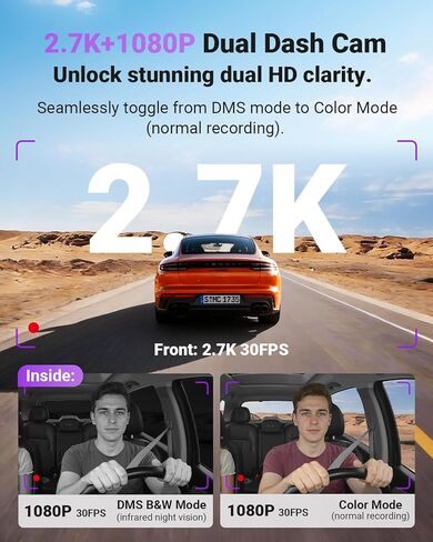 كاميرا Vantrue S1 Pro DMS AI Dash Cam الأمامية والداخلية، ADAS، DMS، كاميرا داش 2.7K ثنائية القناة، STARVIS 2 Dashcam، رؤية ليلية HDR، 5G WiF i& GPS، التطبيق/التحكم الصوتي، وضع انتظار السيارات 24/7، 1 تيرابايت بحد أقصى in Kuwait