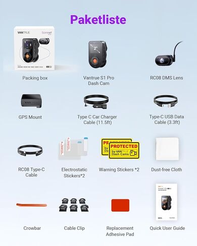 كاميرا Vantrue S1 Pro DMS AI Dash Cam الأمامية والداخلية، ADAS، DMS، كاميرا داش 2.7K ثنائية القناة، STARVIS 2 Dashcam، رؤية ليلية HDR، 5G WiF i& GPS، التطبيق/التحكم الصوتي، وضع انتظار السيارات 24/7، 1 تيرابايت بحد أقصى in Kuwait