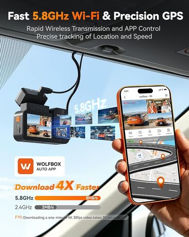 WOLFBOX X5 3 Channel 4K HDR Dash Cam, STARVIS 2 IMX678 8MP Night Vision, 4K+2.5K+1080P Front and Rear Inside Car Camera GPS, Support Voice Control,Touch Screen and 5.8GHz WiFi (Card Not Included) in Kuwait