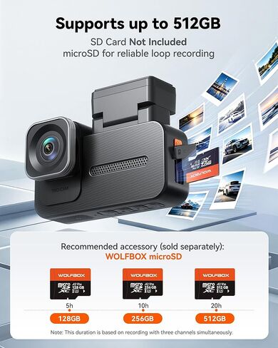 WOLFBOX X5 3 Channel 4K HDR Dash Cam, STARVIS 2 IMX678 8MP Night Vision, 4K+2.5K+1080P Front and Rear Inside Car Camera GPS, Support Voice Control,Touch Screen and 5.8GHz WiFi (Card Not Included) in Kuwait