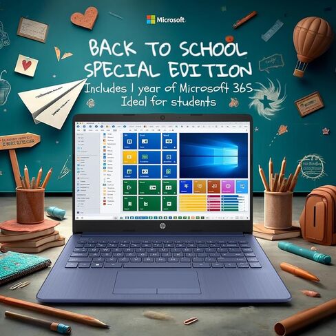 كمبيوتر محمول HP مقاس 14 بوصة باللون الأزرق الملكي - دفتر طلابي نابض بالحياة وأنيق، ذاكرة وصول عشوائي سعتها 8 جيجابايت، تخزين 1.1 تيرابايت (64 جيجابايت eMMC + 1 تيرابايت OneDrive)، متضمن Microsoft 365، معالج Intel 4-Core، Windows 11 in Kuwait