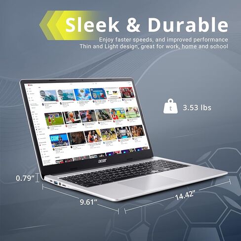 acer Chromebook 315 15.6" FHD Laptop, Intel Celeron N4500, 4GB LPDDR4 RAM, 1TB Storage (64GB eMMC + 1TB Docking Station Set), UHD Graphics, Full-Size Keyboard, Wi-Fi 6, Chrome OS, Silver in Kuwait