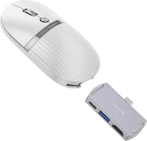 ProtoArc HubMouse, USB C Wireless Bluetooth Mouse with Built-in 3-Port Hub (PD, HDMI, USB 3.0), Multi-Device Silent Rechargeable Travel Mouse for Laptop, iPad, MacBook, Surface Pro, White in Kuwait