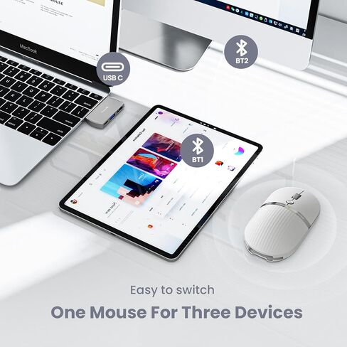 ProtoArc HubMouse, USB C Wireless Bluetooth Mouse with Built-in 3-Port Hub (PD, HDMI, USB 3.0), Multi-Device Silent Rechargeable Travel Mouse for Laptop, iPad, MacBook, Surface Pro, White in Kuwait