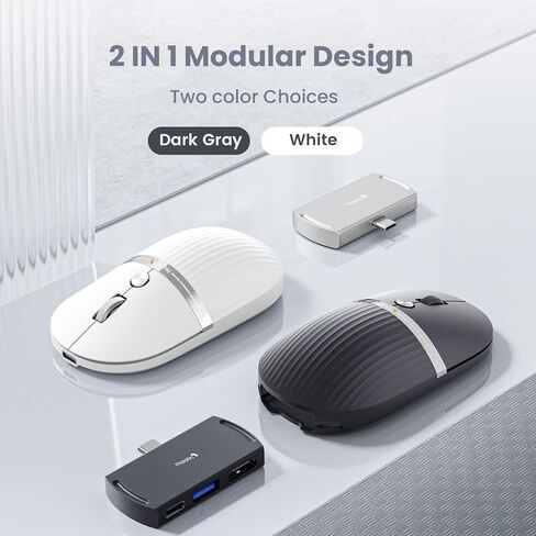 ProtoArc HubMouse, USB C Wireless Bluetooth Mouse with Built-in 3-Port Hub (PD, HDMI, USB 3.0), Multi-Device Silent Rechargeable Travel Mouse for Laptop, iPad, MacBook, Surface Pro, White in Kuwait