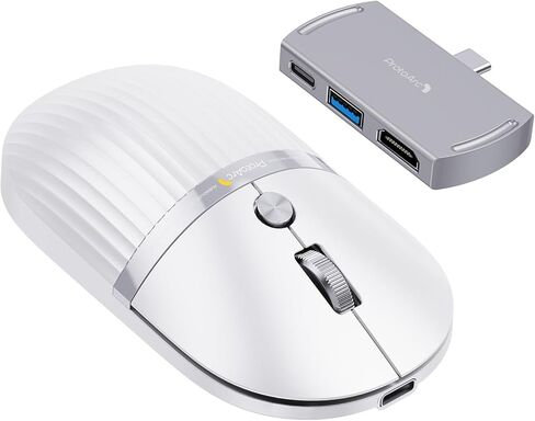 ProtoArc HubMouse, USB C Wireless Bluetooth Mouse with Built-in 3-Port Hub (PD, HDMI, USB 3.0), Multi-Device Silent Rechargeable Travel Mouse for Laptop, iPad, MacBook, Surface Pro, White in Kuwait