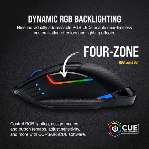 ماوس الألعاب Corsair Dark CORE RGB PRO SE اللاسلكي FPS/MOBA مع شحن Qi - 18000 نقطة في البوصة - 8 أزرار قابلة للبرمجة - لاسلكي فرعي 1 مللي ثانية - متوافق مع iCUE - الكمبيوتر الشخصي، Mac، PS5، PS4، Xbox - أسود in Kuwait