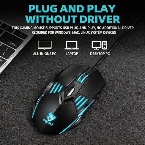 【 2026 Upgraded - 53 inch Cable Length 】2026 Upgrade Edition High Performance Mechanical Mouse for Wired Gaming-3600 DPI Optical Sensor-Easy USB Connection-Precise Control - built-in anti Slip Roller in Kuwait
