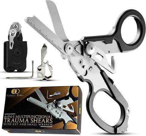 6 in 1 Trauma Shears Multi Tool - Foldable Stainless Steel Tactical Shears with Strap Cutter, Ring Cutter & Glass Breaker for EMT, Camping, Survival, Rescue & First Aid - Blue in Saudi Arabia
