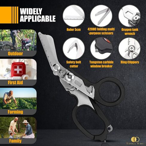 6 in 1 Trauma Shears Multi Tool - Foldable Stainless Steel Tactical Shears with Strap Cutter, Ring Cutter & Glass Breaker for EMT, Camping, Survival, Rescue & First Aid - Blue in Saudi Arabia