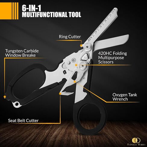 6 in 1 Trauma Shears Multi Tool - Foldable Stainless Steel Tactical Shears with Strap Cutter, Ring Cutter & Glass Breaker for EMT, Camping, Survival, Rescue & First Aid - Blue in Saudi Arabia