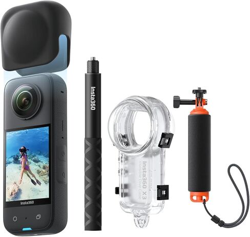 حزمة الغوص غير المرئية Insta360 X3 - كاميرا أكشن مقاومة للماء 5.7K 360 درجة، حقيبة غوص، عصا سيلفي، مستشعر مزدوج 1/2 بوصة 48 ميجابكسل، تثبيت، قفل أفقي 360 درجة، عدسة واحدة 4K، تحرير الذكاء الاصطناعي in Kuwait