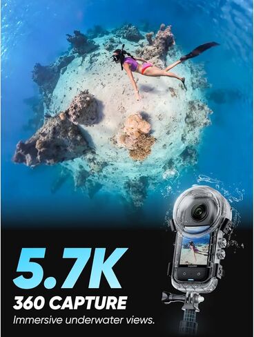 حزمة الغوص غير المرئية Insta360 X3 - كاميرا أكشن مقاومة للماء 5.7K 360 درجة، حقيبة غوص، عصا سيلفي، مستشعر مزدوج 1/2 بوصة 48 ميجابكسل، تثبيت، قفل أفقي 360 درجة، عدسة واحدة 4K، تحرير الذكاء الاصطناعي in Kuwait