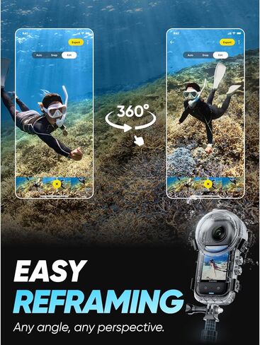 حزمة الغوص غير المرئية Insta360 X3 - كاميرا أكشن مقاومة للماء 5.7K 360 درجة، حقيبة غوص، عصا سيلفي، مستشعر مزدوج 1/2 بوصة 48 ميجابكسل، تثبيت، قفل أفقي 360 درجة، عدسة واحدة 4K، تحرير الذكاء الاصطناعي in Kuwait