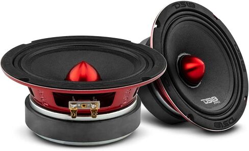 DS18 PRO-X6BM Loudspeaker - 6.5", Midrange, Red Aluminum Bullet, 500W Max, 250W RMS, 8 Ohms - Premium Quality Audio Door Speakers for Car or Truck Stereo Sound System - 2 Speakers in Kuwait