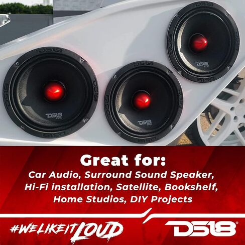 DS18 PRO-X6BM Loudspeaker - 6.5", Midrange, Red Aluminum Bullet, 500W Max, 250W RMS, 8 Ohms - Premium Quality Audio Door Speakers for Car or Truck Stereo Sound System - 2 Speakers in Kuwait