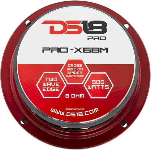 DS18 PRO-X6BM Loudspeaker - 6.5", Midrange, Red Aluminum Bullet, 500W Max, 250W RMS, 8 Ohms - Premium Quality Audio Door Speakers for Car or Truck Stereo Sound System - 2 Speakers in Kuwait