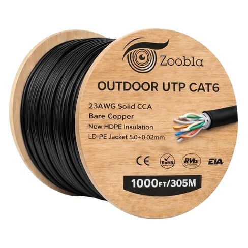 | كابل إيثرنت Cat6 خارجي بطول 1000 قدم - 23AWG Solid CCA UTP، وسترة LDPE مقاومة للطقس، وكابل LAN لجهاز التوجيه، والمحول، وكاميرا IP وPoE - بكرة خشبية in Kuwait