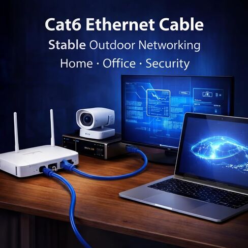 | كابل إيثرنت Cat6 خارجي بطول 1000 قدم - 23AWG Solid CCA UTP، وسترة LDPE مقاومة للطقس، وكابل LAN لجهاز التوجيه، والمحول، وكاميرا IP وPoE - بكرة خشبية in Kuwait