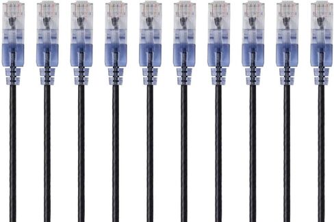 Monoprice - كابل تصحيح إيثرنت 115165 SlimRun Cat6A - سلك RJ45 UTP سلك نحاسي نقي نقي 10 أقدام أسود و115154 كابل تصحيح إيثرنت SlimRun Cat6A - Snagless RJ45 3 أقدام أزرق in Kuwait