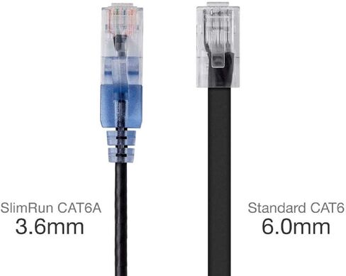 Monoprice - كابل تصحيح إيثرنت 115165 SlimRun Cat6A - سلك RJ45 UTP سلك نحاسي نقي نقي 10 أقدام أسود و115154 كابل تصحيح إيثرنت SlimRun Cat6A - Snagless RJ45 3 أقدام أزرق in Kuwait