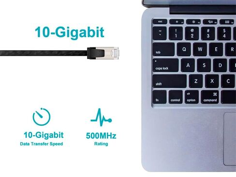 كابل تصحيح Monoprice Cat6A Ethernet - حذاء مسطح نحيف U/FTP 32AWG مصبوب بطول 7 أقدام أسود in Kuwait