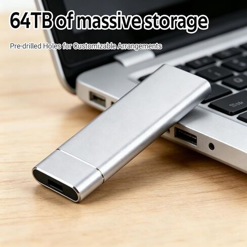 SSD خارجي محمول 64 تيرابايت، محرك أقراص USB 3.1/Type-C عالي السرعة، وحدة تخزين خارجية نحيفة للغاية وخفيفة الوزن لأجهزة الكمبيوتر المحمول، الكمبيوتر الشخصي، ماك، أندرويد، فضي in Kuwait