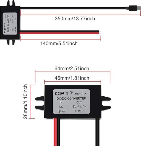 AITRIP 1PCS DC 12V إلى 5V 3A 15W Buck Converter، تنحى منظم الجهد، USB Type-C محول طاقة مقاوم للماء لـ Raspberry Pi 4، الهاتف، السيارة in Kuwait