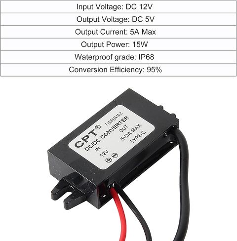 AITRIP 1PCS DC 12V إلى 5V 3A 15W Buck Converter، تنحى منظم الجهد، USB Type-C محول طاقة مقاوم للماء لـ Raspberry Pi 4، الهاتف، السيارة in Kuwait