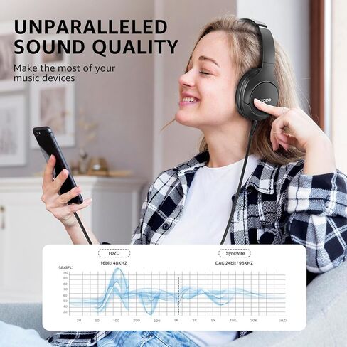 TOZO HT3 Hybrid Noise Cancelling Headphones, 90H Playtime Wireless Over Ear Bluetooth Headset, 3.5mm Aux Cable, Audio Cable Cords in Kuwait
