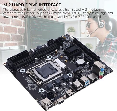 PUSOKEI H81 Gaming Motherboard, LGA 1150 Socket M ATX DDR3 1600MHz 16GB RAM with M.2 NVMe NGFF PCIe 6Gb / s, for Core i3 i5 i7 4th Gen E3 V3 Celeron G Series 22nm CPU in Kuwait