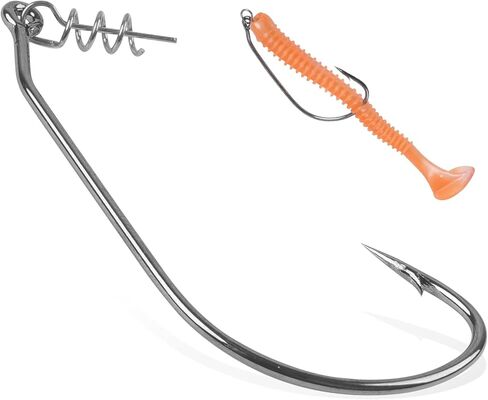 Twistlock Fishing Hooks,50pcs Worm Hooks with Centering Spring Pin for Bass Soft Plastic Swim Baits and Worm Lure Bass Fishing Saltwater Freshwater Size 1/0 to 5/0 in Kuwait