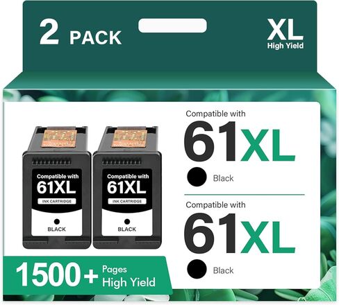 61XL 61 Black Ink Cartridge Replacement for HP Ink 61 XL Ink Cartridges for HP Printers Envy 4500 5530 4502 4501 5535 OfficeJet 4630 DeskJet 2540 Printer (2 Pack, Black) in Kuwait