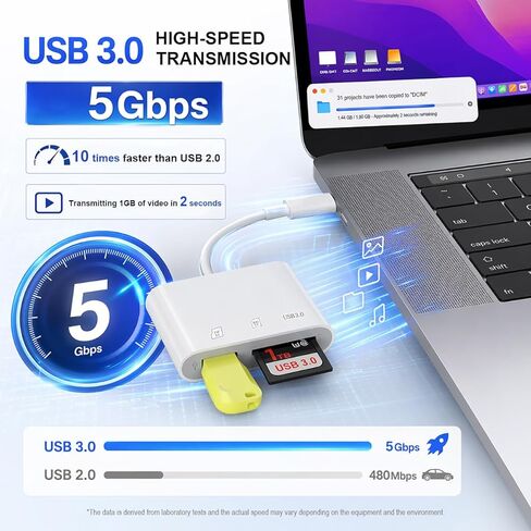 محول بطاقة USB 3.0 من النوع C SD/TF، ​​قارئ ذو فتحة مزدوجة بسرعة 5 جيجابت في الثانية، التوصيل والتشغيل لأجهزة MacBook وiPhone 15/16 وiPad Pro وSamsung Galaxy والكمبيوتر المحمول (أبيض قطعة واحدة) in Kuwait