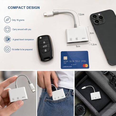 محول بطاقة USB 3.0 من النوع C SD/TF، ​​قارئ ذو فتحة مزدوجة بسرعة 5 جيجابت في الثانية، التوصيل والتشغيل لأجهزة MacBook وiPhone 15/16 وiPad Pro وSamsung Galaxy والكمبيوتر المحمول (أبيض قطعة واحدة) in Kuwait