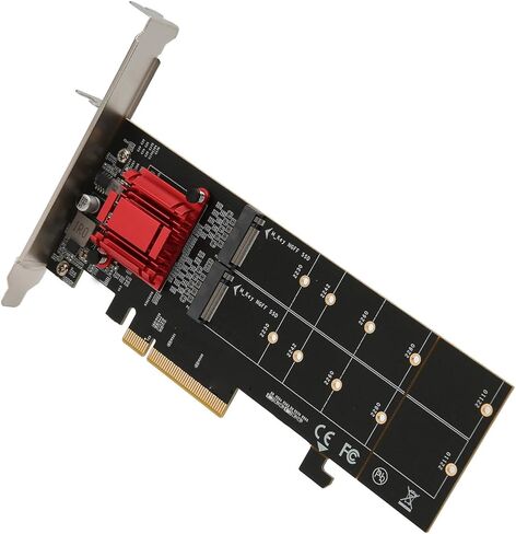 محول Focket Dual M.2 PCIe NVMe، وظيفة تشعب PCIe، بطاقة محول M.2 SSD مزدوجة، 3.1 X8 X16 مع دعم NVMe SSD 2230 2242 2260 2280 22110 لنظام التشغيل X in Kuwait